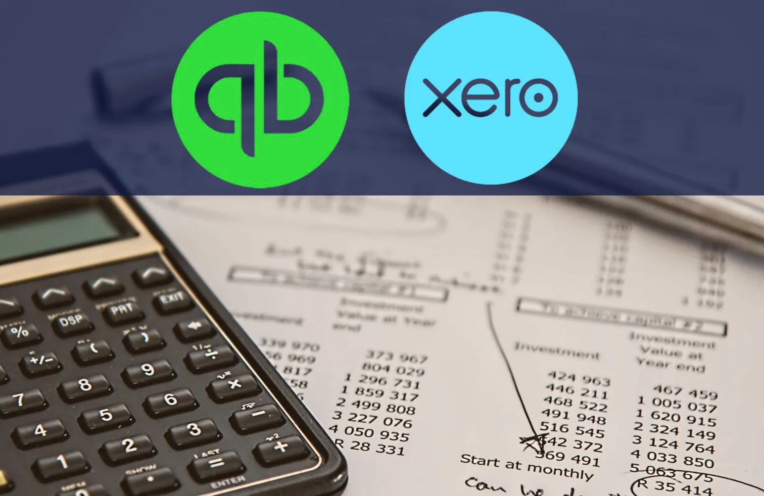 Image of calculator,paper and per showcasing accounting work