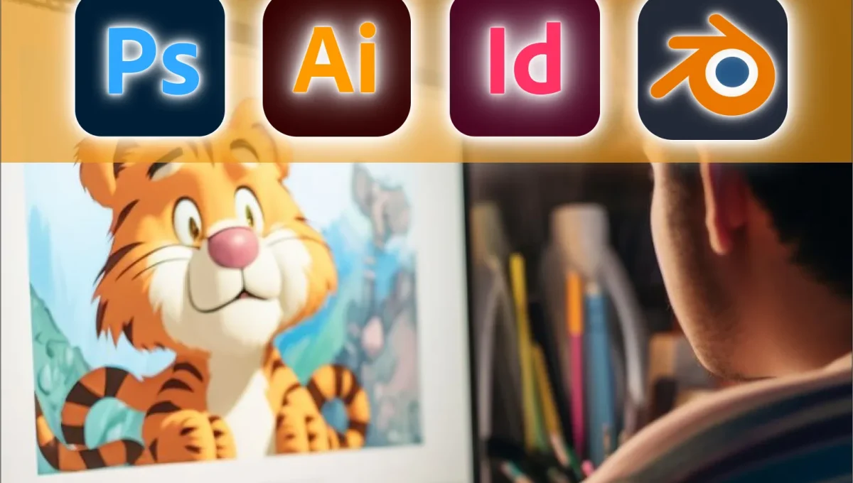 A smiling tiger graphically designed in a computer screen